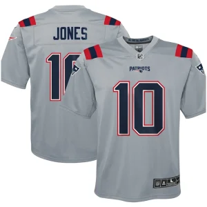 Mac jones new england patriots nike youth inverted game jersey Gray