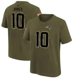 Mac jones new england patriots nike youth salute to service name number t shirt Olive