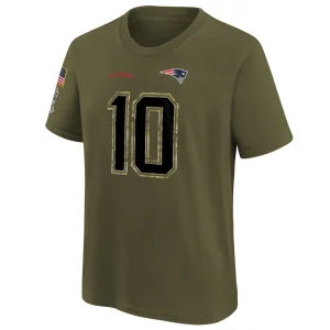 Mac jones new england patriots nike youth salute to service name number t shirt Olive Yth M