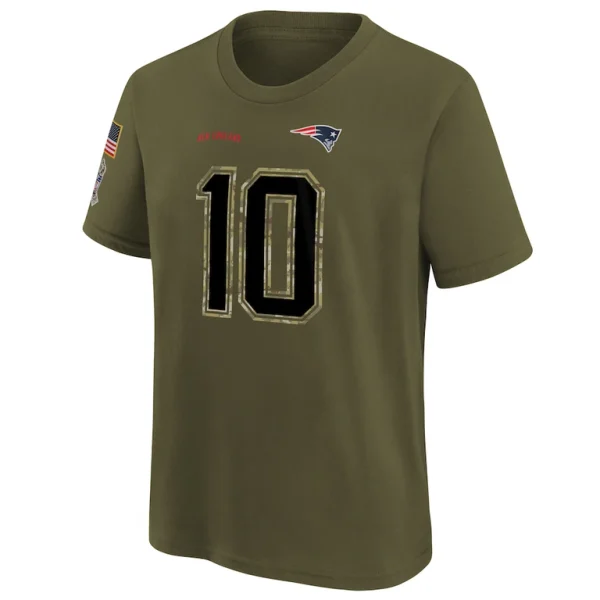 Mac jones new england patriots nike youth salute to service name number t shirt Olive Yth M