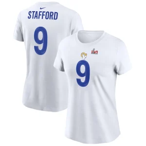 Matthew stafford los angeles rams nike womens super bowl lvi name number t shirt White