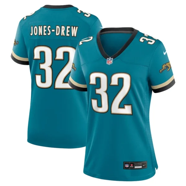 Maurice jones drew jacksonville jaguars nike womens prowler throwback retired player game jersey Teal