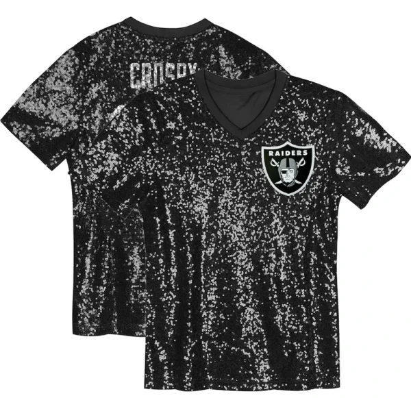 Maxx crosby las vegas raiders girls youth sequin v neck fashion jersey Black