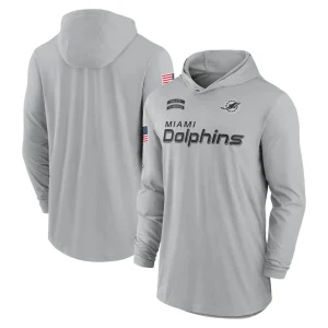 Miami dolphins nike 2024 salute to service lightweight performance long sleeve hooded t shirt Gray