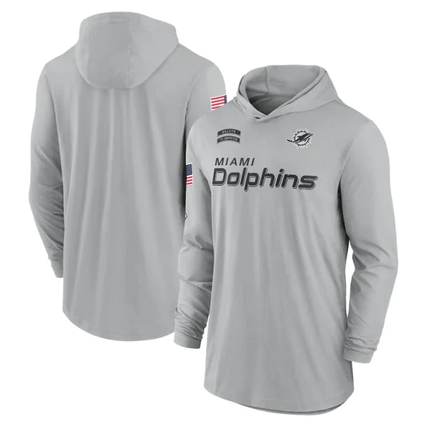 Miami dolphins nike 2024 salute to service lightweight performance long sleeve hooded t shirt Gray
