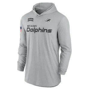 Miami dolphins nike 2024 salute to service lightweight performance long sleeve hooded t shirt Gray M