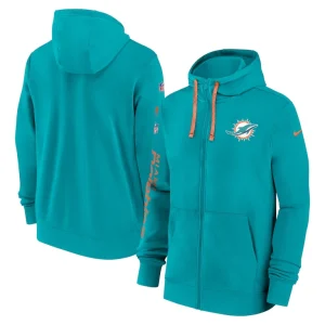 Miami dolphins nike 2024 sideline club full zip hoodie Aqua