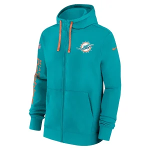 Miami dolphins nike 2024 sideline club full zip hoodie Aqua M