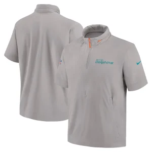 Miami dolphins nike 2024 sideline coach short sleeve half zip hoodie jacket Gray
