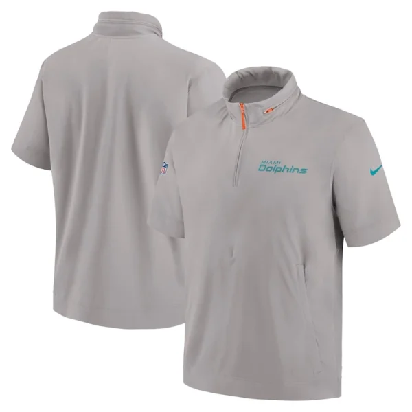 Miami dolphins nike 2024 sideline coach short sleeve half zip hoodie jacket Gray