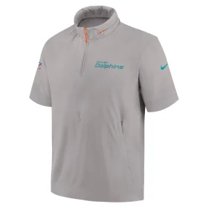 Miami dolphins nike 2024 sideline coach short sleeve half zip hoodie jacket Gray M