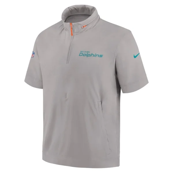 Miami dolphins nike 2024 sideline coach short sleeve half zip hoodie jacket Gray M