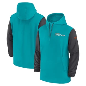 Miami dolphins nike 202425 sideline pre game player 12 zip hoodie jacket Aquaanthracite