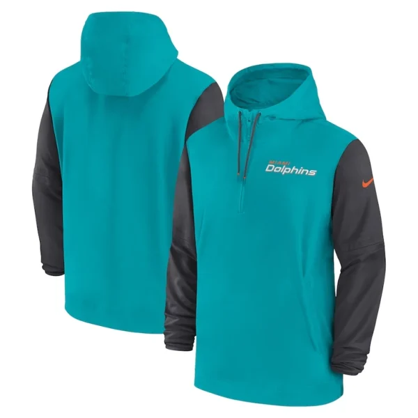 Miami dolphins nike 202425 sideline pre game player 12 zip hoodie jacket Aquaanthracite