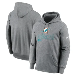 Miami dolphins nike big tall performance pullover hoodie Heather gray