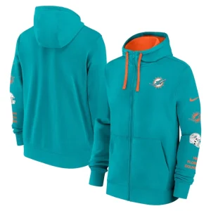 Miami dolphins nike club full zip hoodie jacket Aqua
