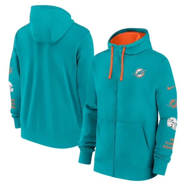 Miami dolphins nike club full zip hoodie jacket Aqua