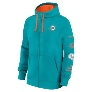 Miami dolphins nike club full zip hoodie jacket Aqua M