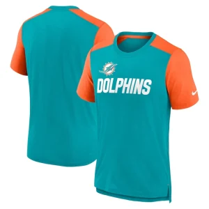 Miami dolphins nike color block team name t shirt Heathered aquaheathered orange