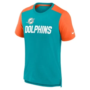 Miami dolphins nike color block team name t shirt Heathered aquaheathered orange M