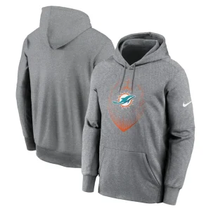 Miami dolphins nike icon performance pullover hoodie Heather gray