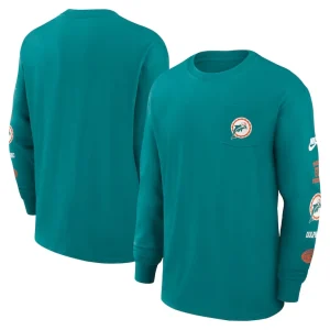 Miami dolphins nike rewind heavy max 90 pocket long sleeve t shirt Aqua