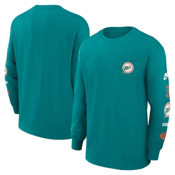 Miami dolphins nike rewind heavy max 90 pocket long sleeve t shirt Aqua