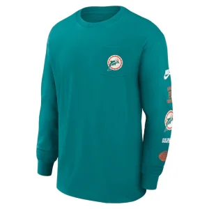 Miami dolphins nike rewind heavy max 90 pocket long sleeve t shirt Aqua M
