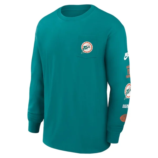 Miami dolphins nike rewind heavy max 90 pocket long sleeve t shirt Aqua M