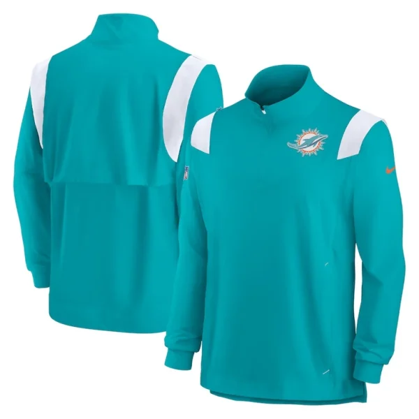 Miami dolphins nike sideline coach chevron lockup quarter zip long sleeve top Aqua