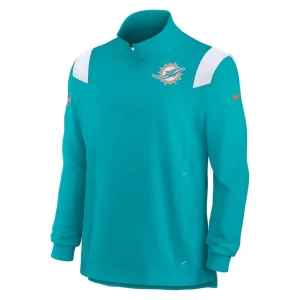 Miami dolphins nike sideline coach chevron lockup quarter zip long sleeve top Aqua M