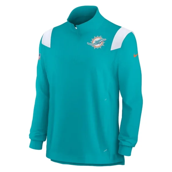 Miami dolphins nike sideline coach chevron lockup quarter zip long sleeve top Aqua M