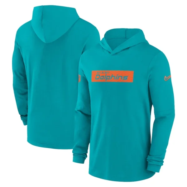 Miami dolphins nike sideline hoodie performance long sleeve t shirt Aqua