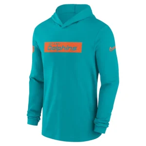Miami dolphins nike sideline hoodie performance long sleeve t shirt Aqua M