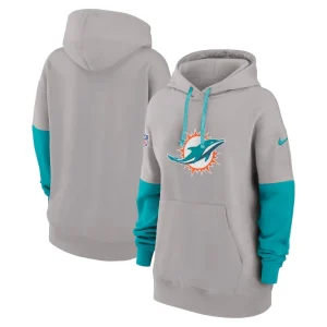 Miami dolphins nike womens 2024 sideline essential fleece pullover hoodie Gray