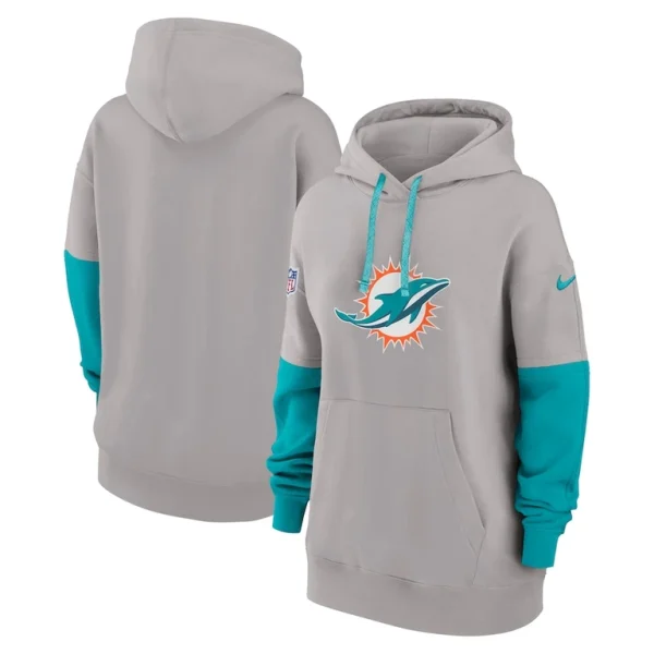 Miami dolphins nike womens 2024 sideline essential fleece pullover hoodie Gray