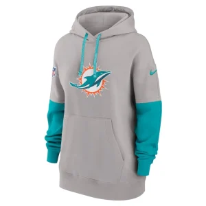 Miami dolphins nike womens 2024 sideline essential fleece pullover hoodie Gray S