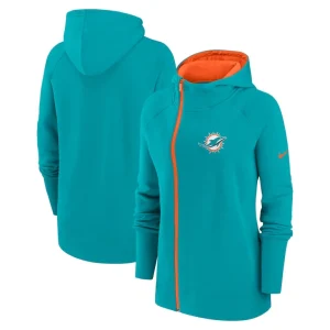 Miami dolphins nike womens asymmetrical raglan full zip hoodie Aqua