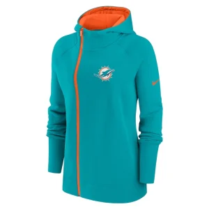 Miami dolphins nike womens asymmetrical raglan full zip hoodie Aqua S