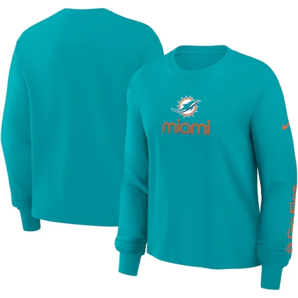 Miami dolphins nike womens boxy long sleeve t shirt Aqua
