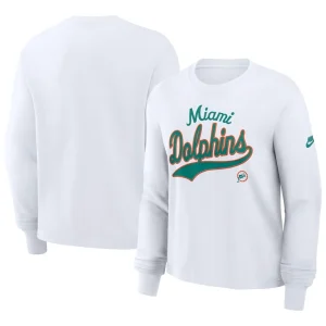 Miami dolphins nike womens essential long sleeve boxy t shirt White