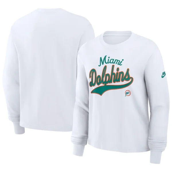 Miami dolphins nike womens essential long sleeve boxy t shirt White