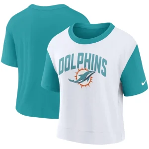 Miami dolphins nike womens high hip fashion t shirt Aquawhite