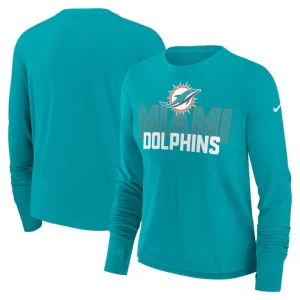Miami dolphins nike womens modest crop performance long sleeve t shirt Aqua