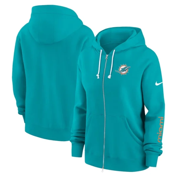Miami dolphins nike womens phoenix hoodie full zip sweatshirt Aqua