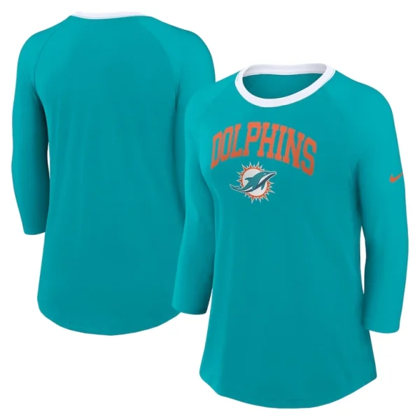 Miami dolphins nike womens raglan 34 sleeve t shirt Aqua