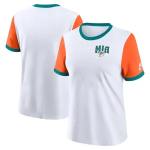 Miami dolphins nike womens rewind ringer t shirt Whiteorange
