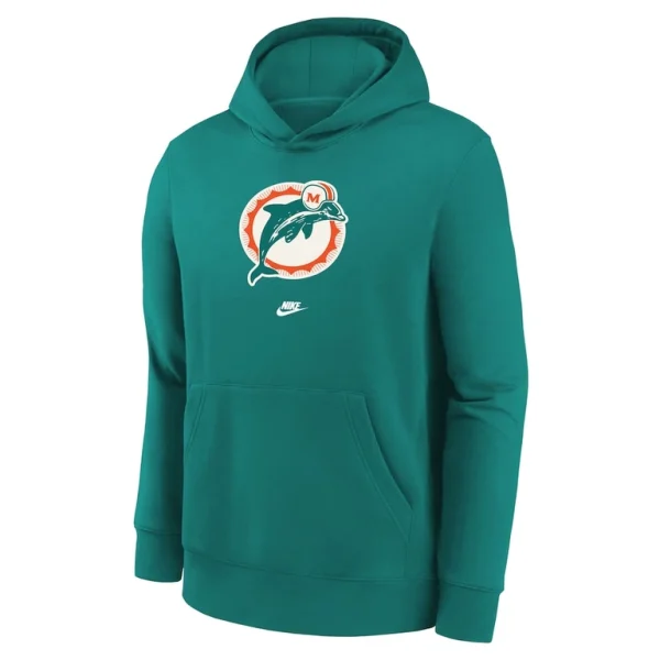 Miami dolphins nike youth rewind club fleece pullover hoodie Aqua Yth M