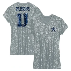 Micah parsons dallas cowboys girls youth sequin player name number v neck dress Silver