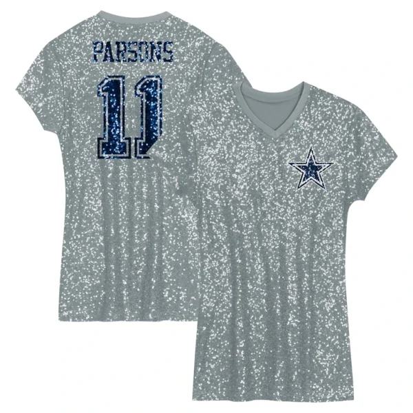 Micah parsons dallas cowboys girls youth sequin player name number v neck dress Silver